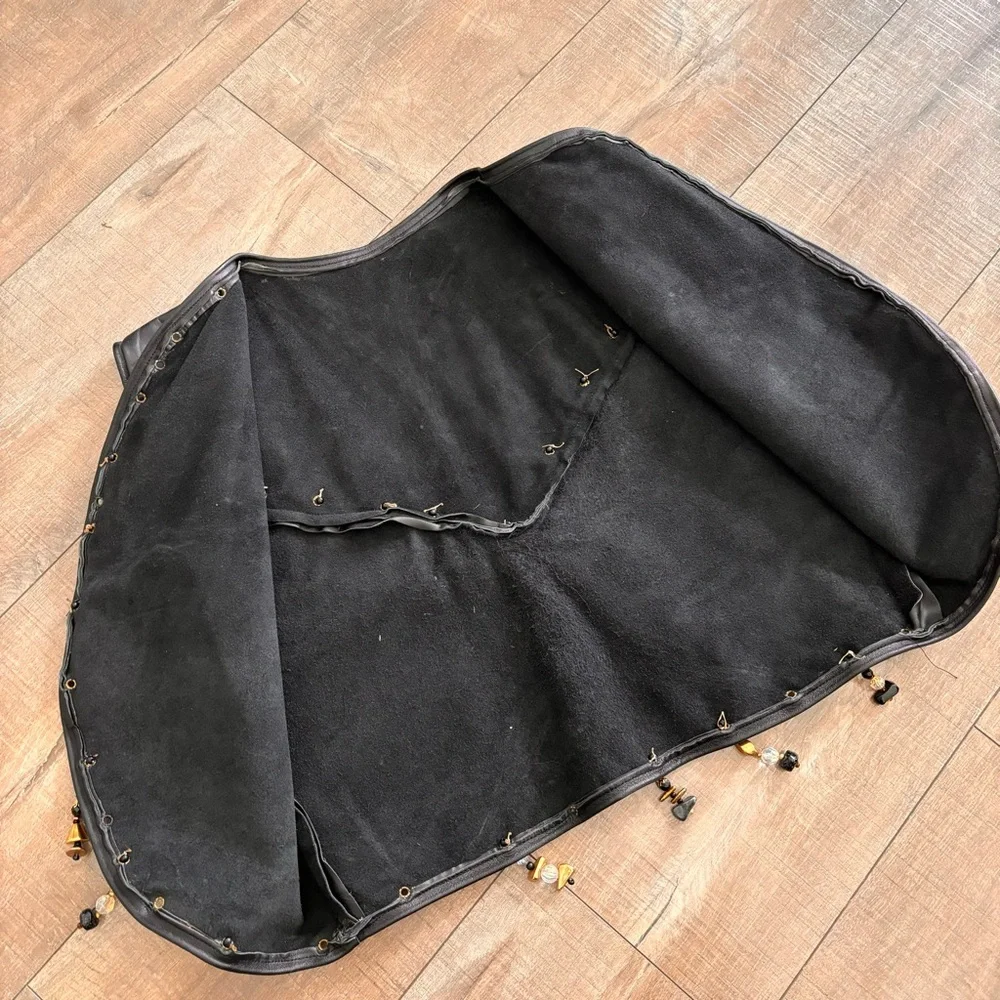 Hand Crafted Leather Vest Women's Open Front Cropped Black with Beads